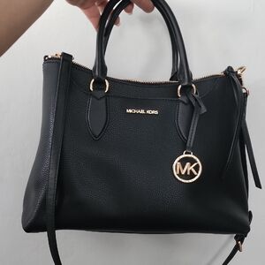 MK Black  Pebbled Leather Satchel With Double Pockets